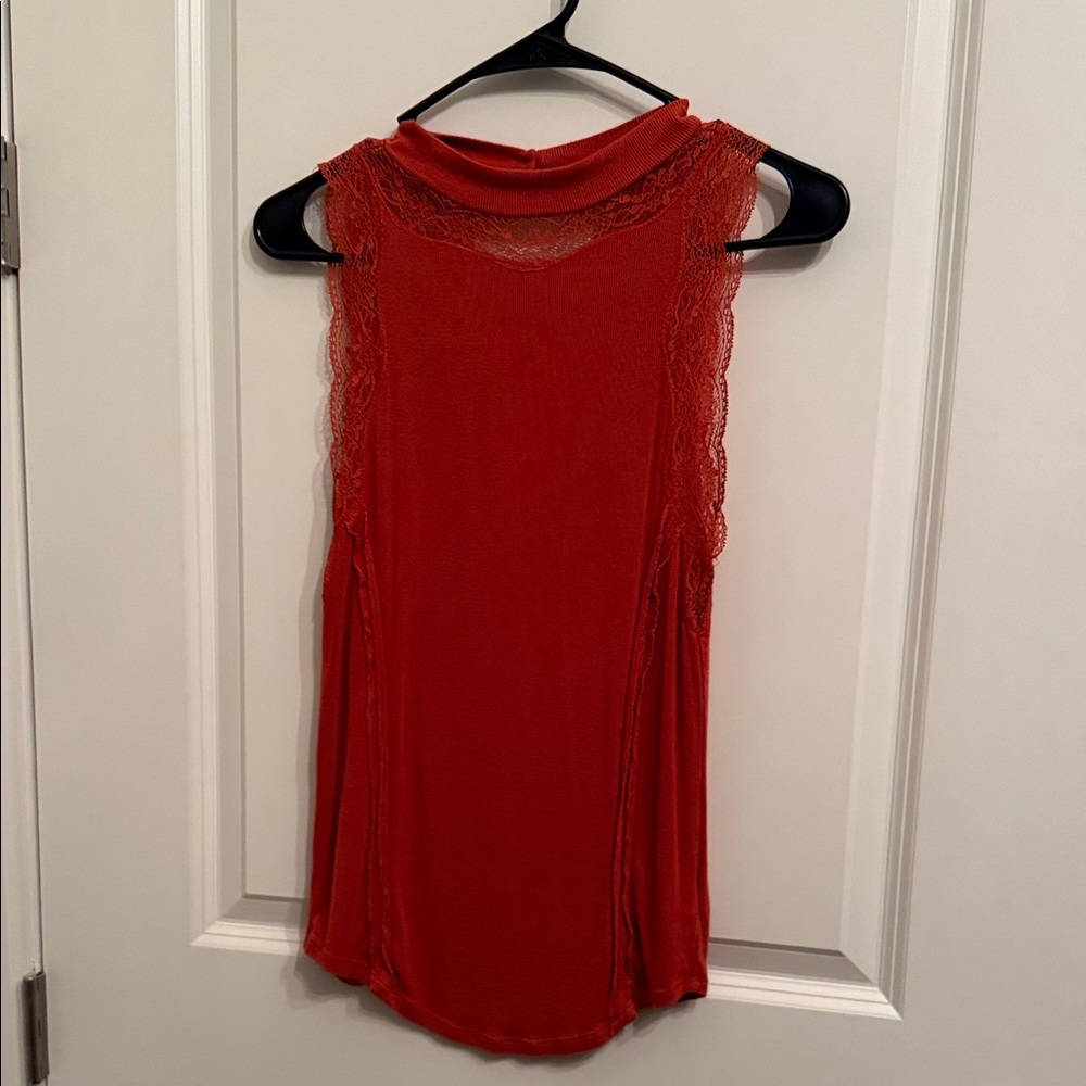 Free People Sleeveless Lace-Trim Camisole in Red/orange